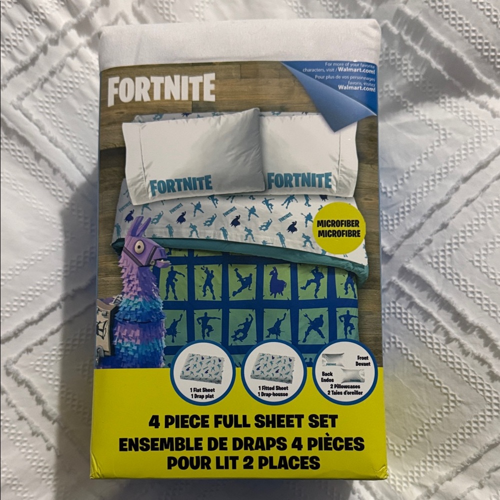 Fortnite Blue and White 4 pieces full Microfiber Sheet Set